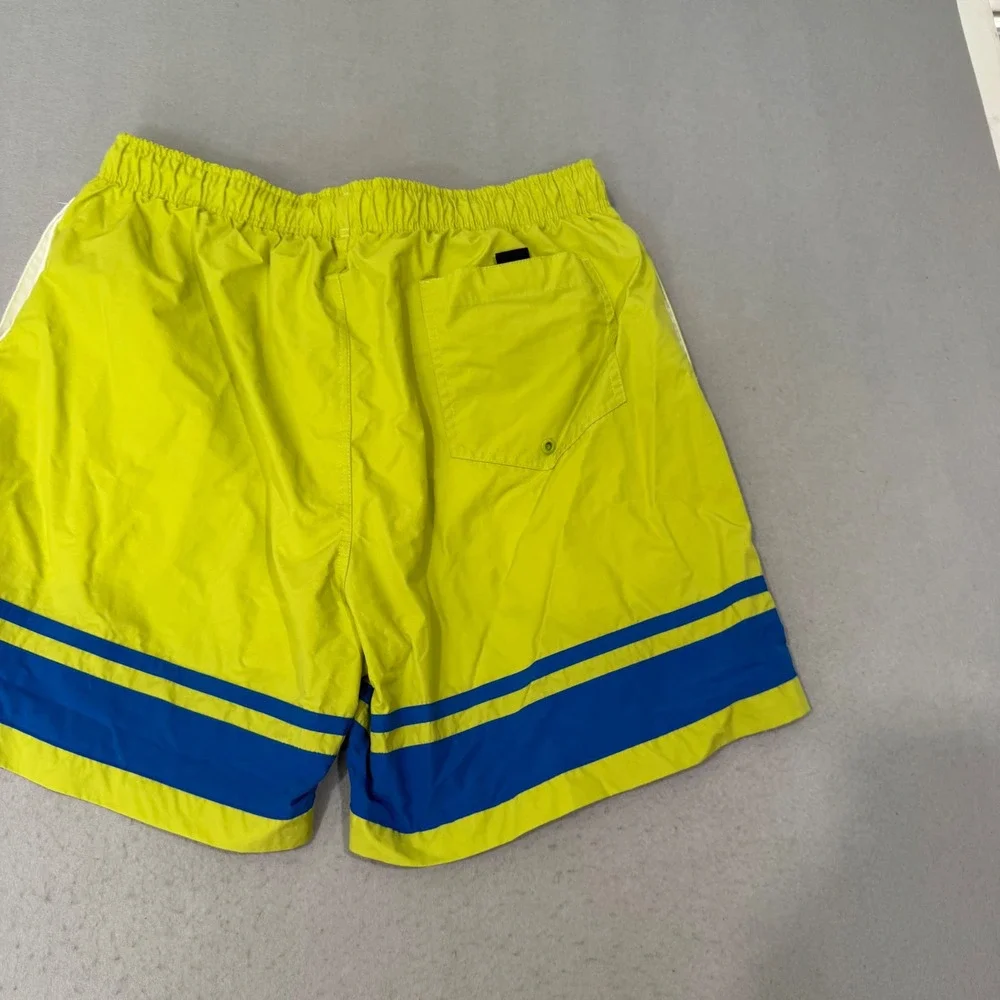 Nautica Swim Trunks Men Large Neon Green Blue Striped Vintage Mesh Lined Shorts